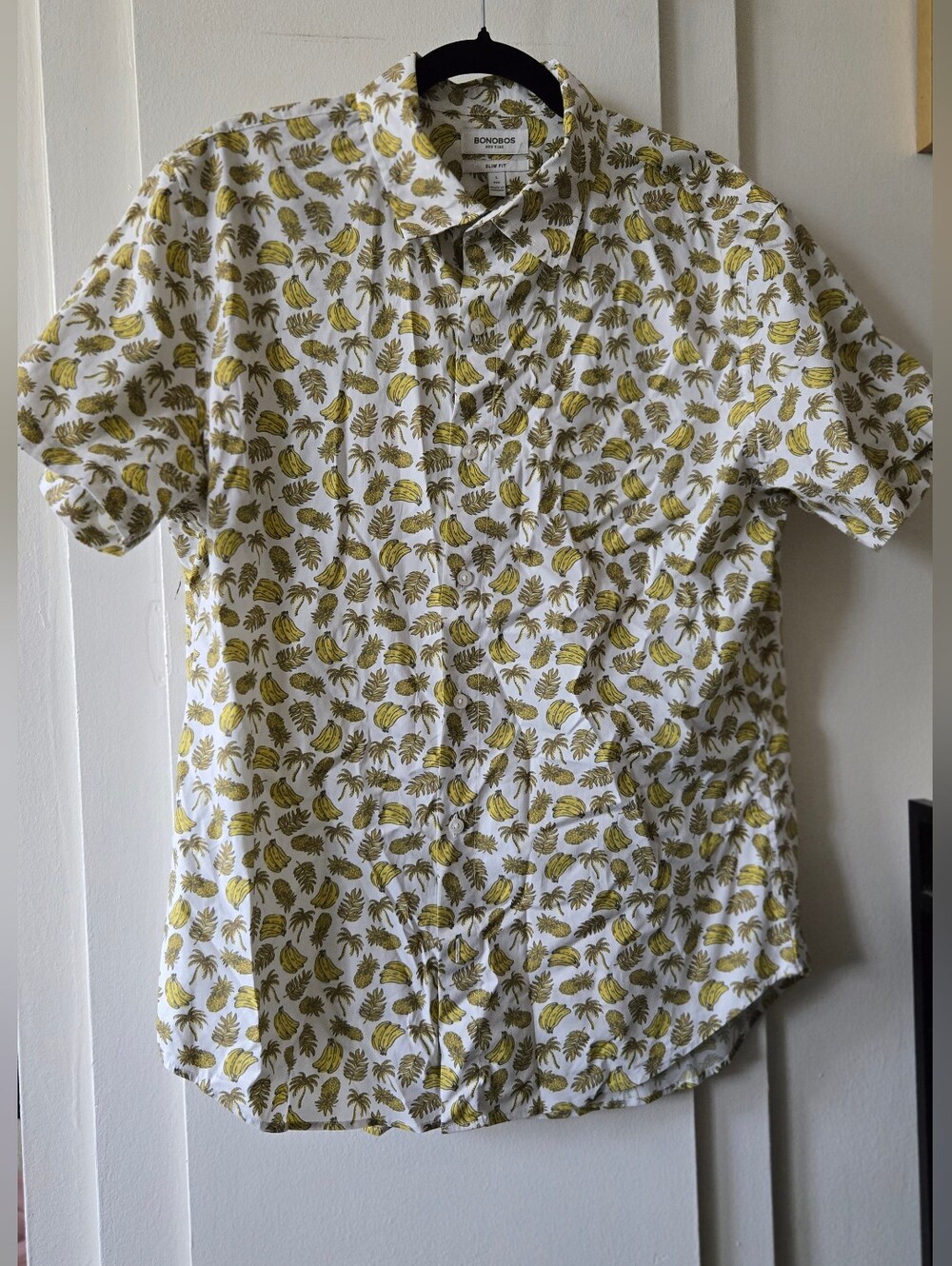 Bonobos White Short-Sleeve Button-Down with Yellow Banana Print